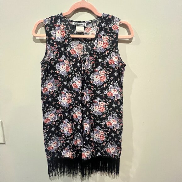 Vintage Floral Button-Up Vest with Fringe (Size S) - Picture 2 of 8
